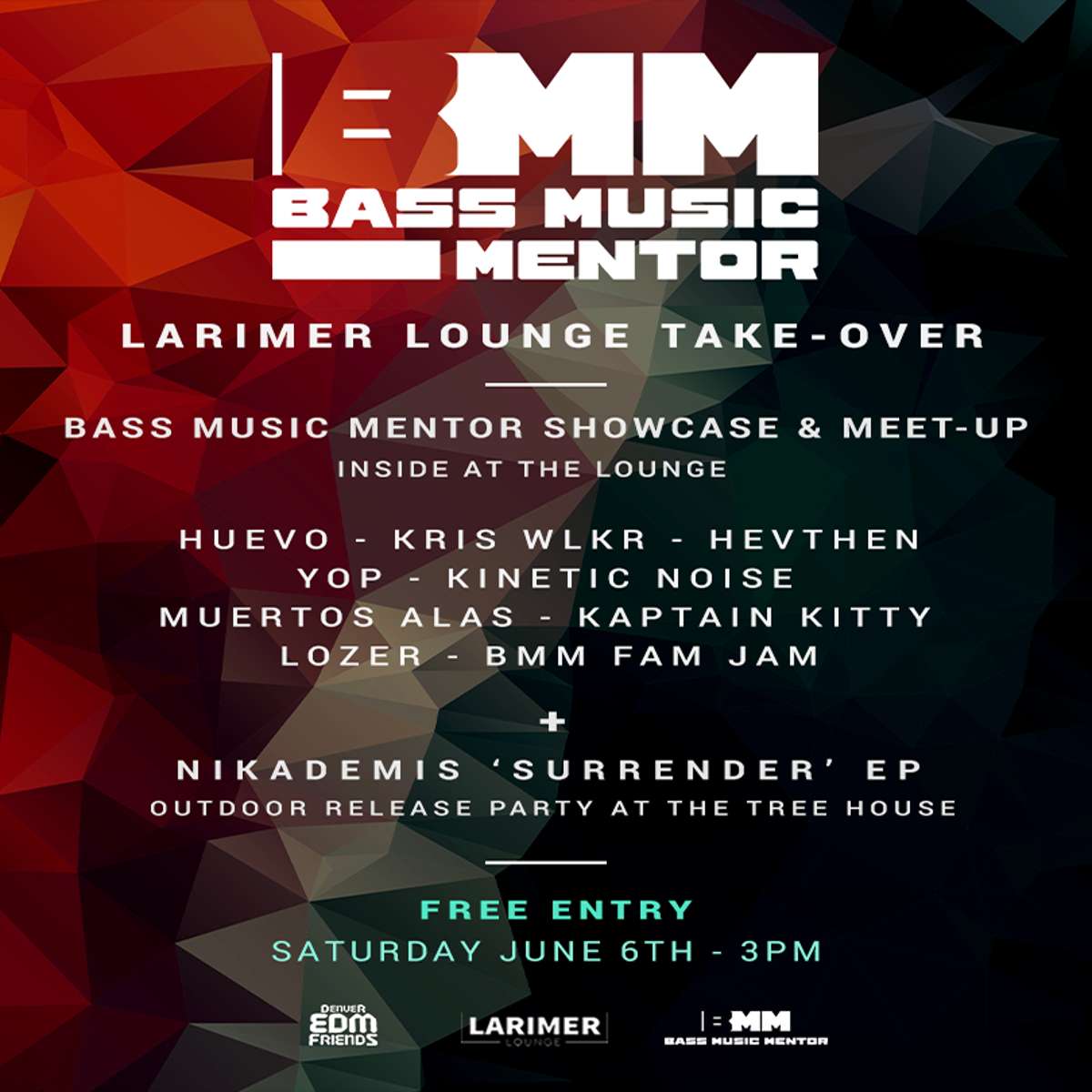 Denver EDM Friends Takeover Ft. Nikademis – EP release party + Bass Music Mentor Showcase & Meet-Up w/ Araya, Leuthero + Lozer